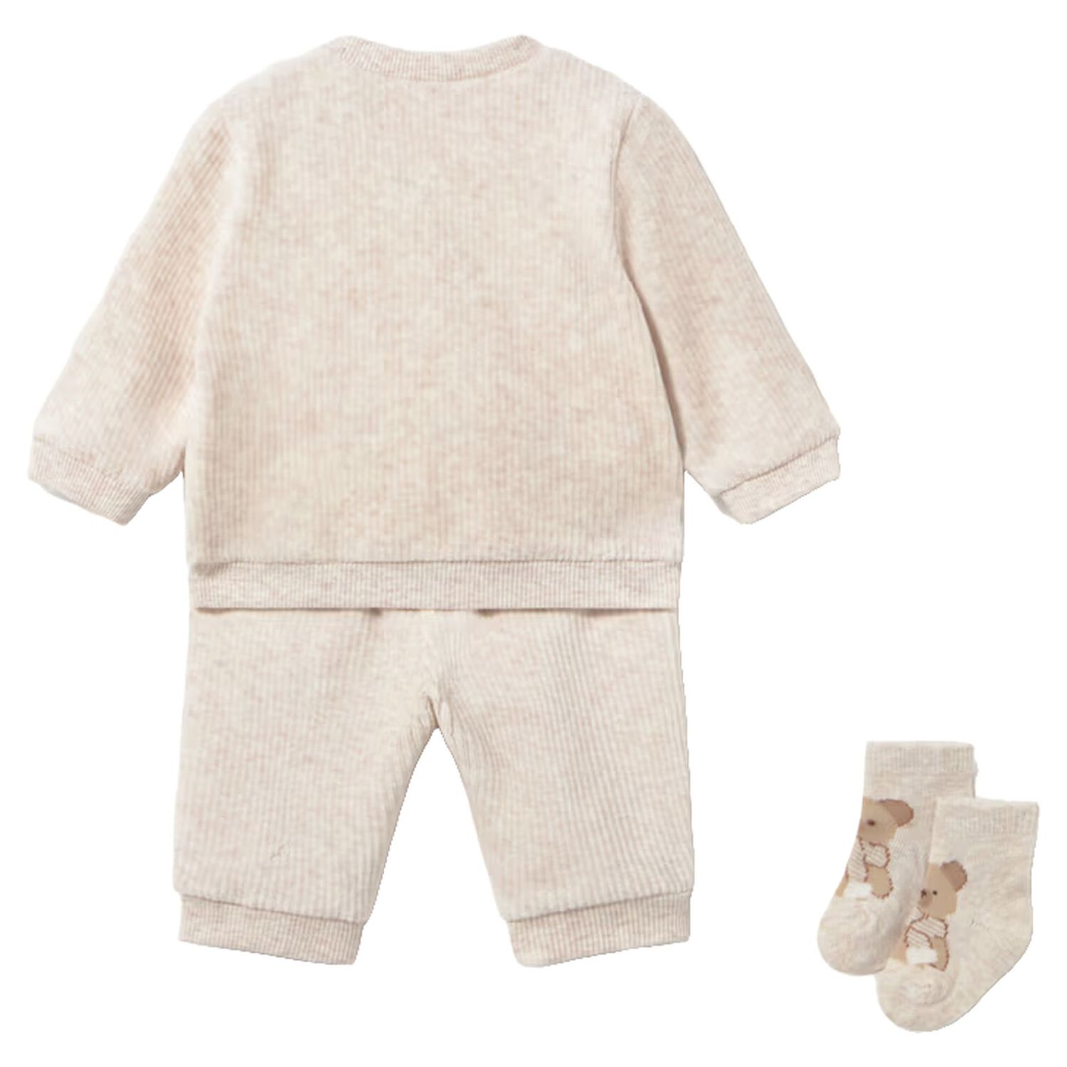 Baby Boys Beige Teddy Bear Tracksuit Set, 1, hi-res