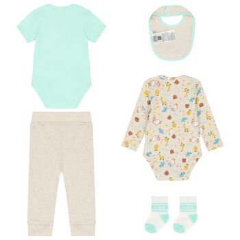 طقم  هدايا بودي سوت بنات باللون البيج والأخضر  