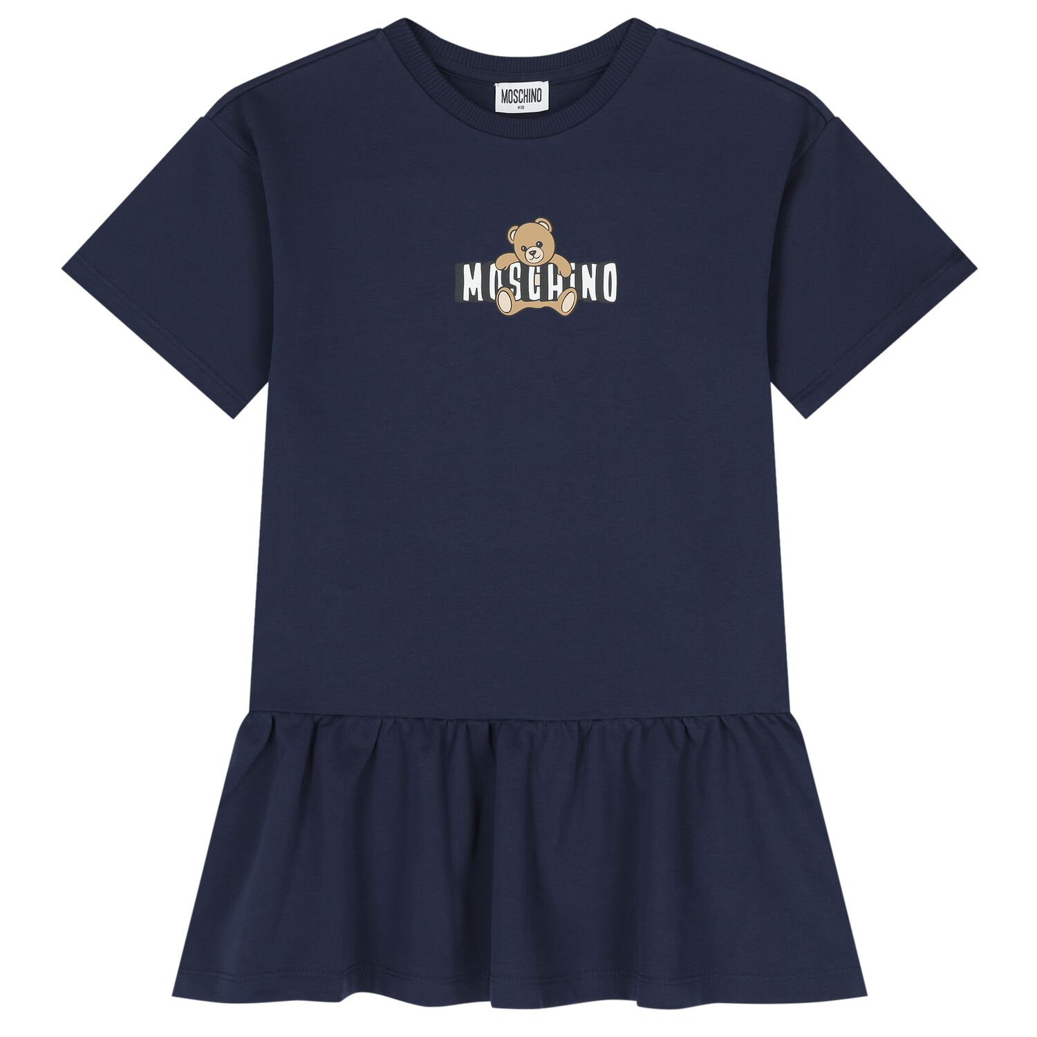 Girls Navy Blue Teddy Bear Logo Dress, 2, hi-res