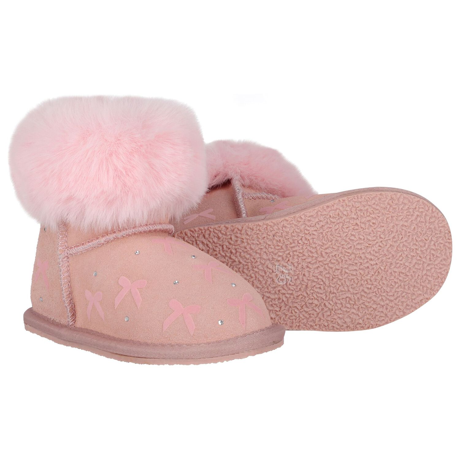 Girls Pink Suede Leather Bow Boots, 1, hi-res