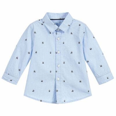Younger Boys Blue Printed Shirt