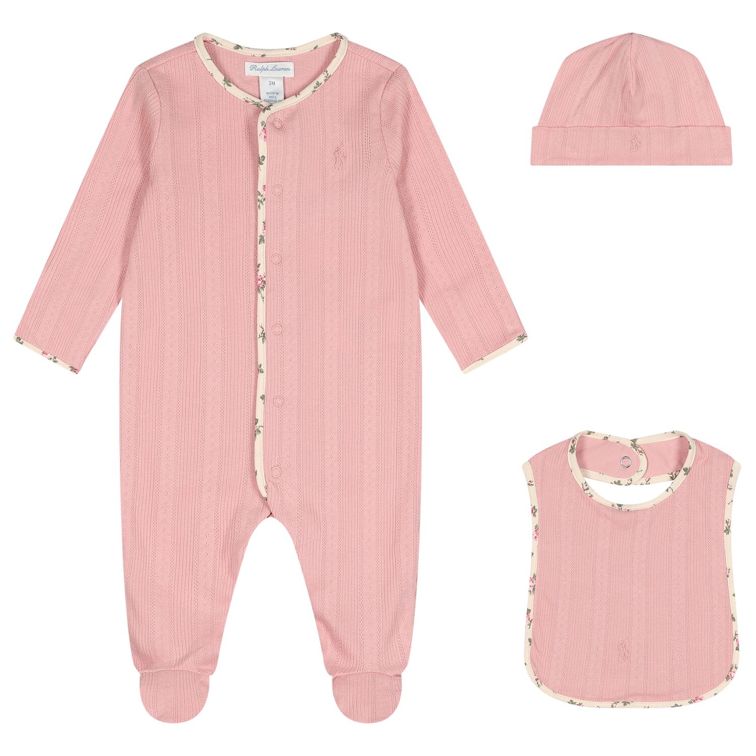 Baby Girls Pink Floral Pointelle Babygrow Gift Set, 1, hi-res