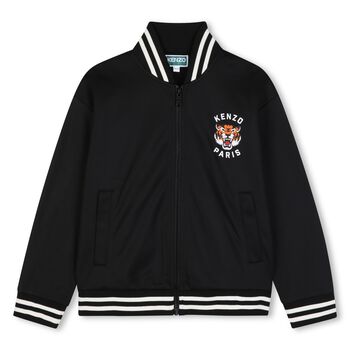 Boys Black Tiger Logo Zip Up Top