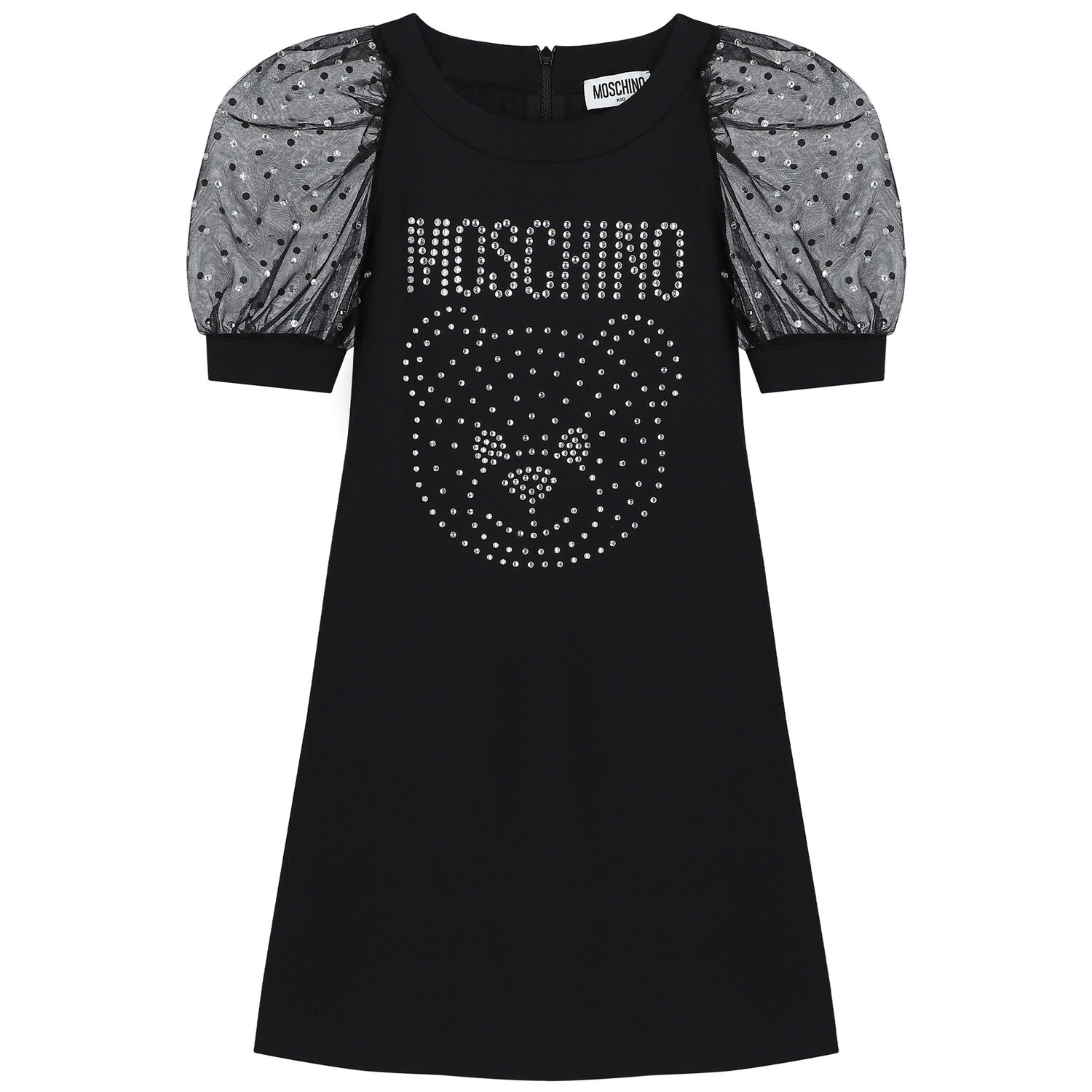 فستان مطرز بالشعار باللون الاسود, 1, hi-res