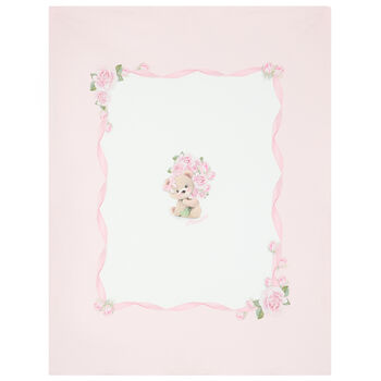 Baby Girls White & Pink Roses & Bear Blanket