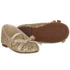 Girls Gold Glitter Bow Shoes, 1, hi-res