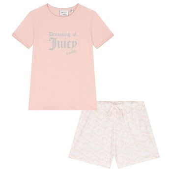 Girls Pink & Ivory Glittery Logo Shorts Set