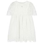 Girls White Chiffon Bow Lace Dress, 1, hi-res