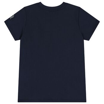 Boys White & Navy Blue Logo T-Shirt