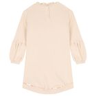 Girls Beige Bow Sweatshirt Dress, 1, hi-res