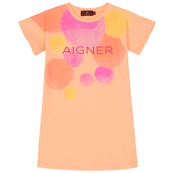 Girls Orange Logo Dress