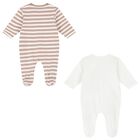 Brown & White Cotton Teddy Bear Babygrows ( 2-Pack ), 1, hi-res