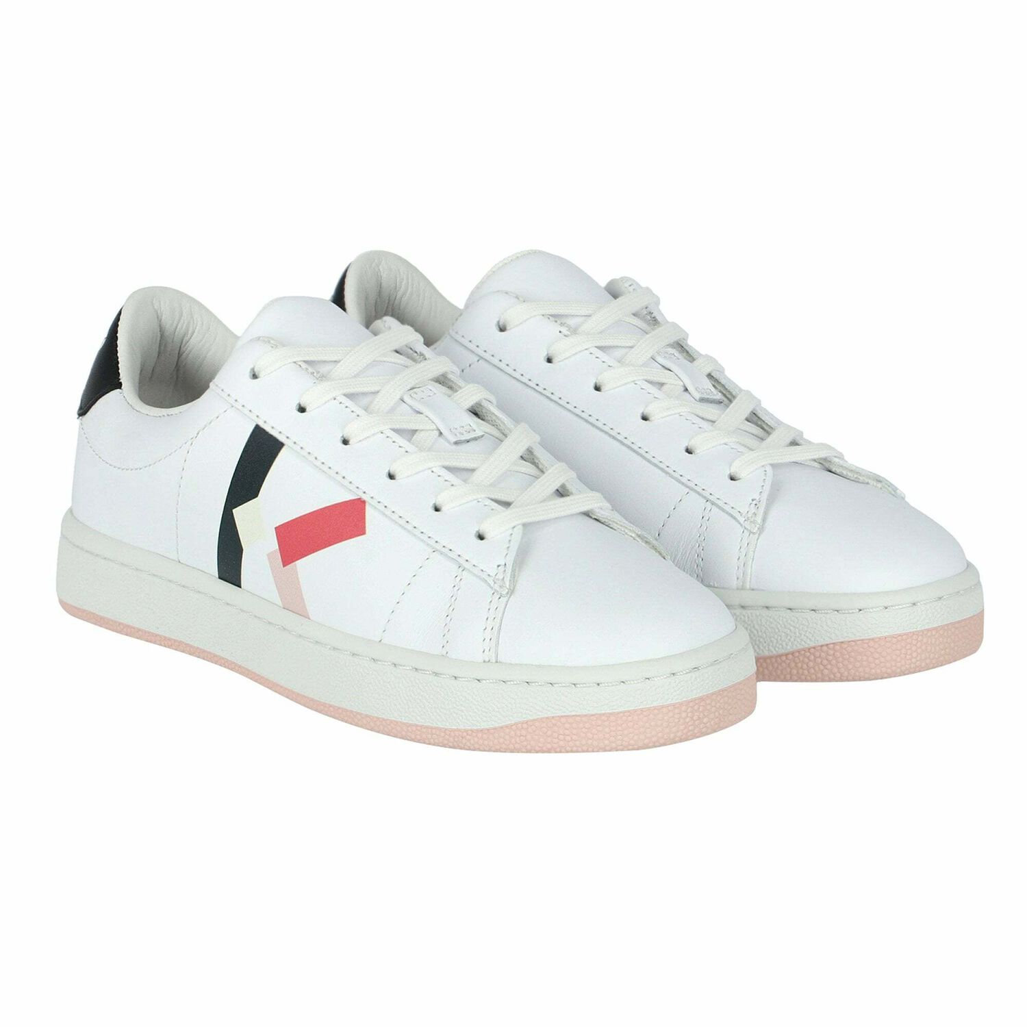 Girls White Leather Logo Trainers, 1, hi-res