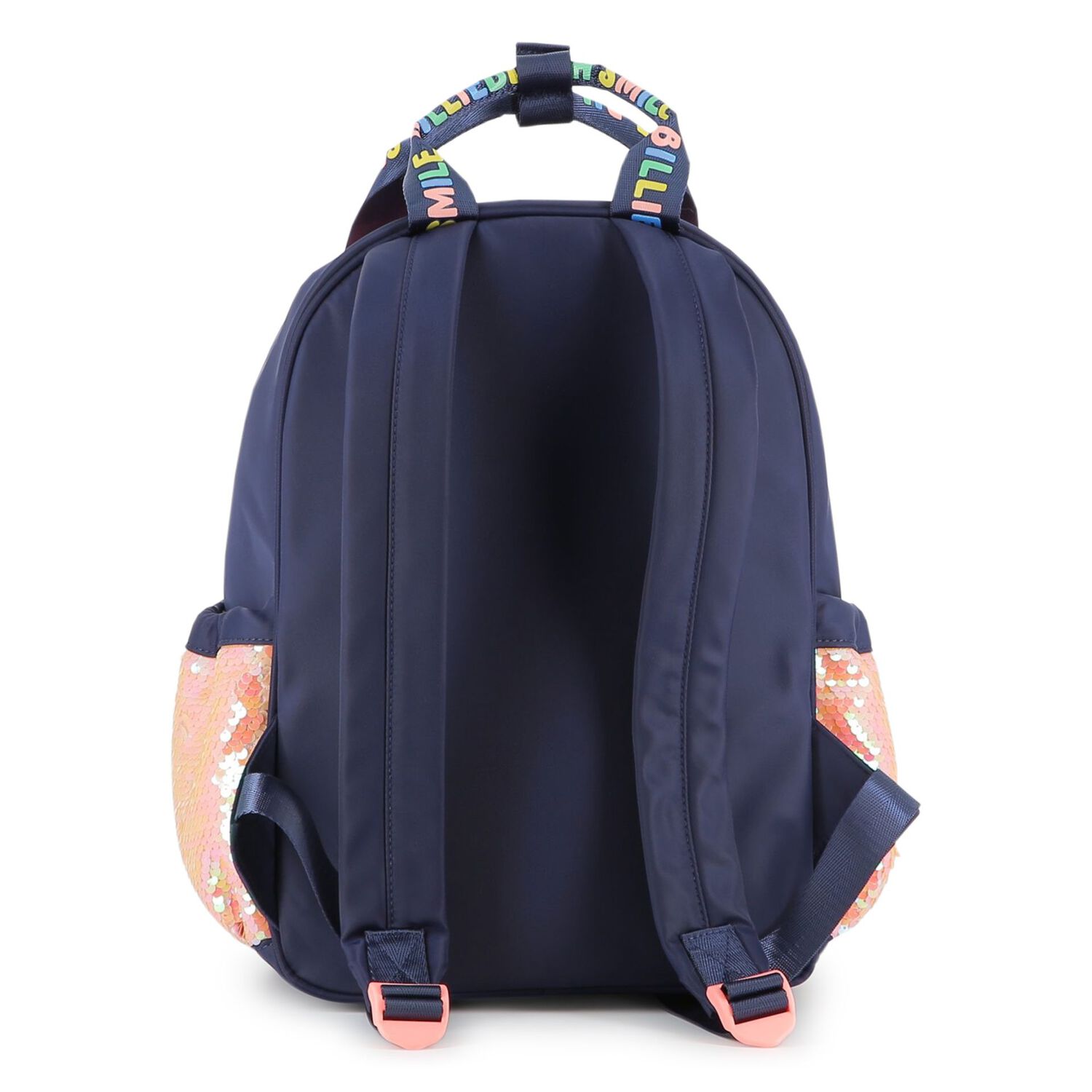 Girls Navy Blue Sequin Logo Backpack, 1, hi-res
