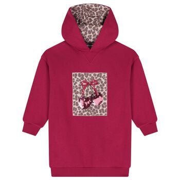 Girls Burgundy Embellished Cherry Hooded Sweatshirt Dress