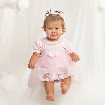Baby Girls Pink Lace Dress Set