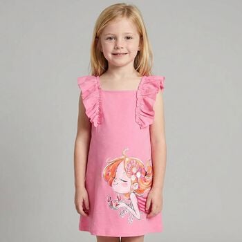 Girls Pink Mermaid Ruffled Dress