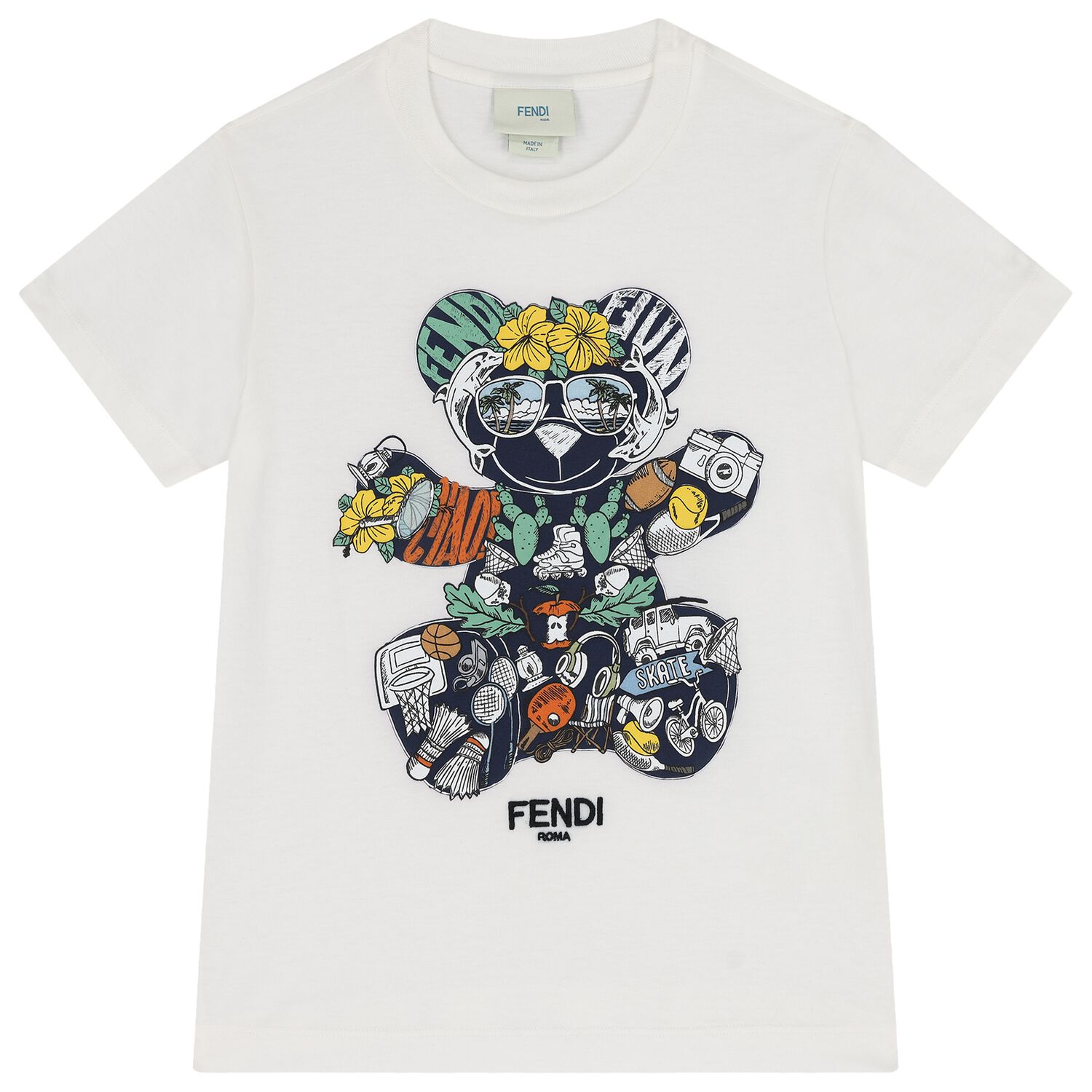 تي شيرت أبيض بشعار دب تيدي للأولاد, 1, hi-res