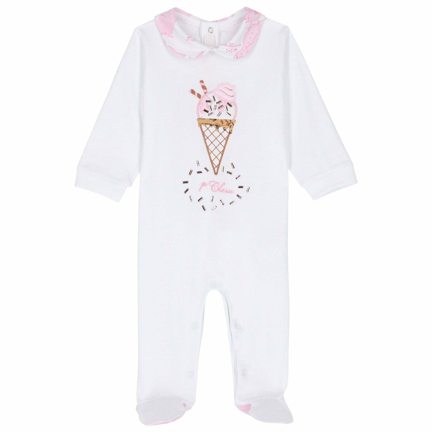 Girls Pink & White Geo Map Babygrow, 1, hi-res