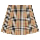 Girls Beige Check Pleated Skirt, 1, hi-res