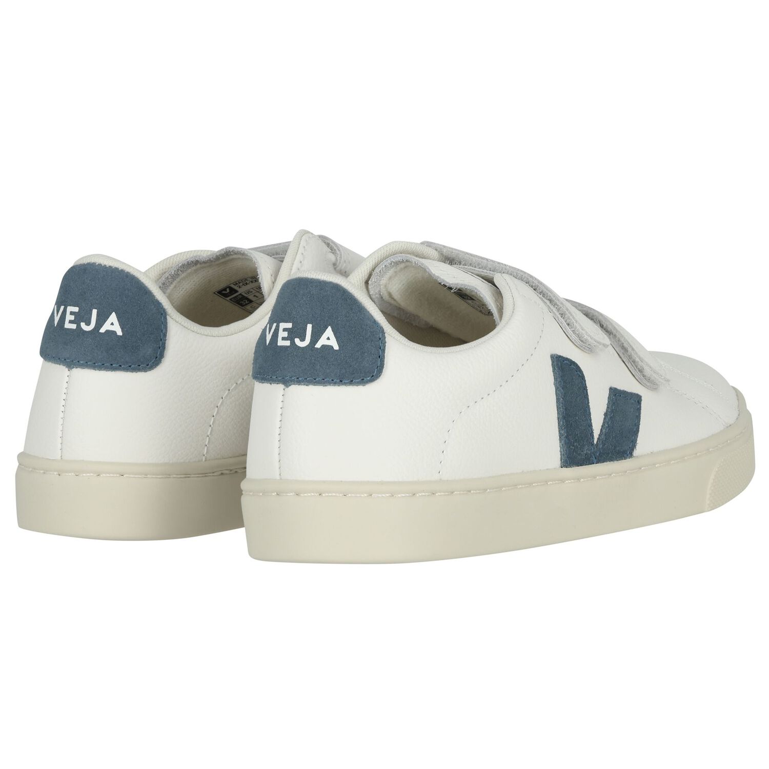 White & Blue Logo Leather Trainers , 1, hi-res