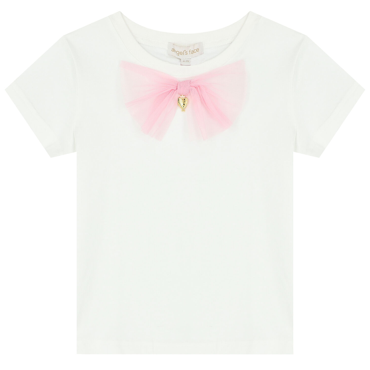 تيشيرت بفيونكة باللون الأبيض للبنات , 1, hi-res