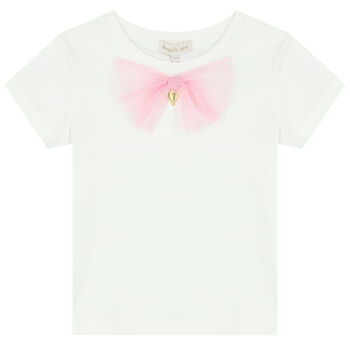 Girls White & Pink Bow T-Shirt