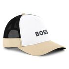 Boys White, Beige & Black Logo Cap, 1, hi-res