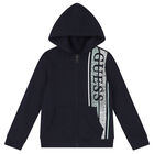 Boys Navy Blue Logo Hooded Top, 1, hi-res