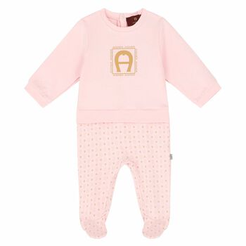 Baby Girls Pink & Gold Logo Babygrow