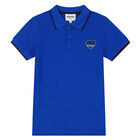 Boys Blue Logo Polo Shirt, 1, hi-res