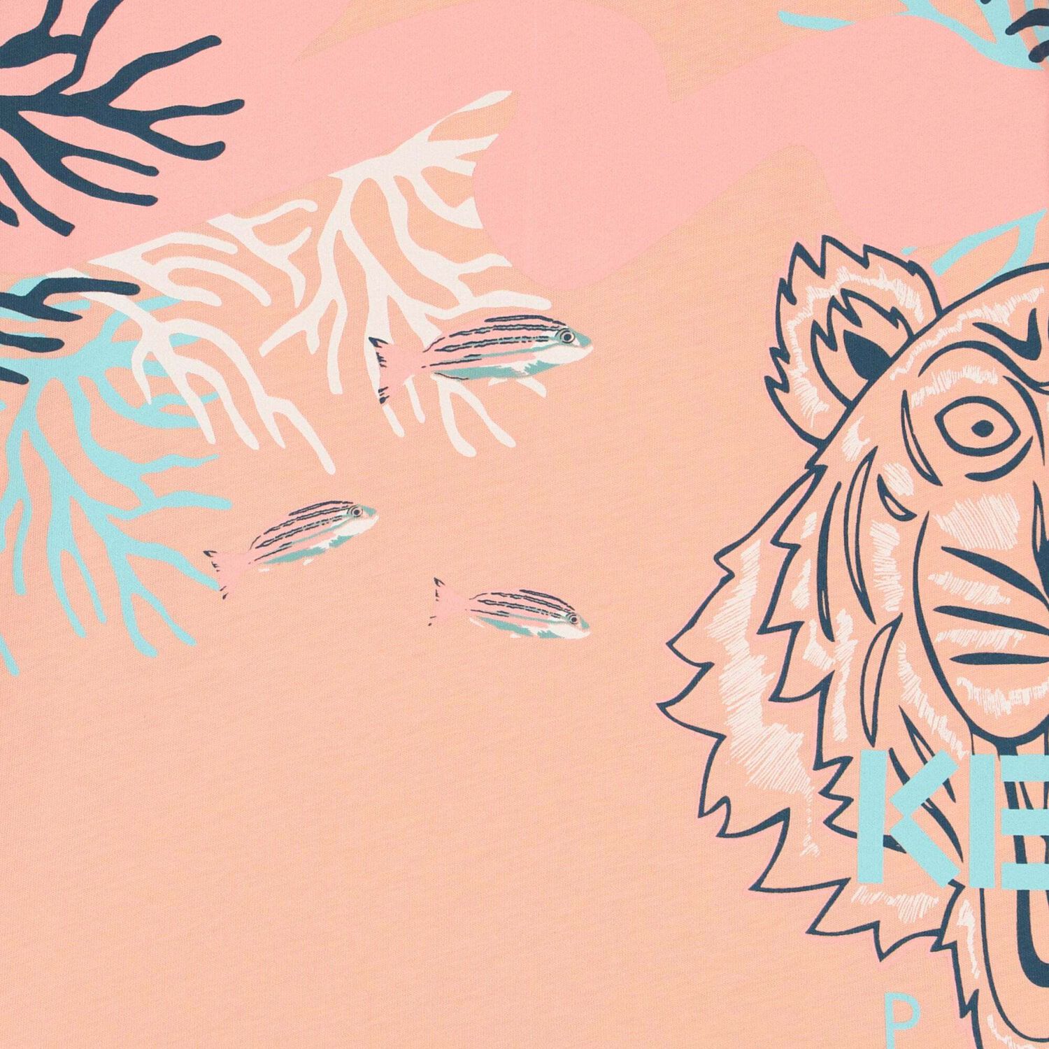 Girls Coral Tiger Logo T-Shirt, 1, hi-res