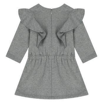 Younger Girls Grey Logo Ruffled Dress