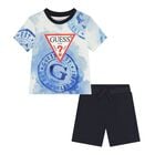 Baby Boys White, Blue & Navy Blue Logo Shorts Set, 1, hi-res