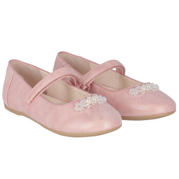 Girls Pink Pearl & Crystal Ballerina Shoes