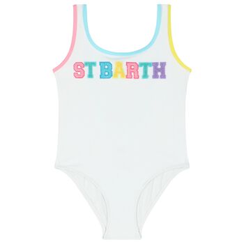 Girls White Logo Swimsuit