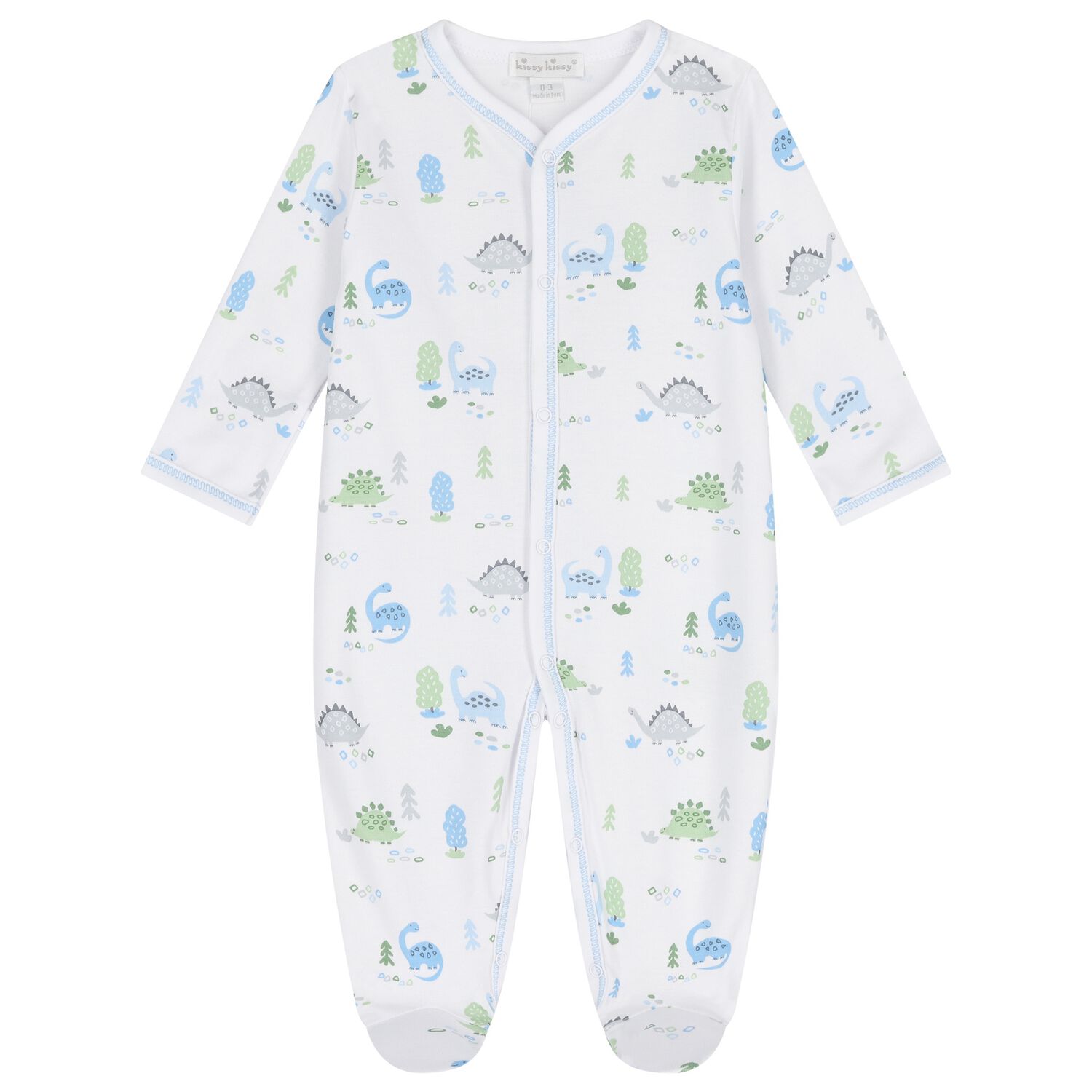 Baby Boys White & Blue Dinosaur Era Babygrow, 1, hi-res image number null