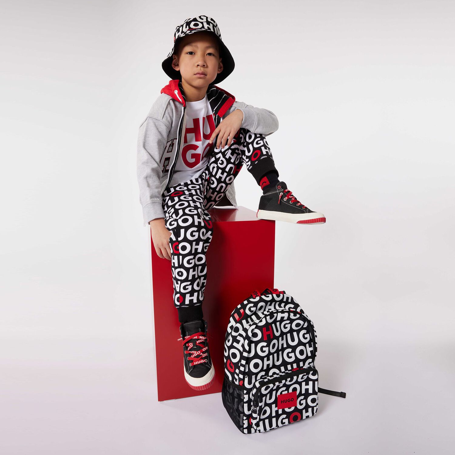 Boys Black & White Logo Backpack, 1, hi-res