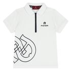 Younger Boys White Logo Polo Shirt, 1, hi-res