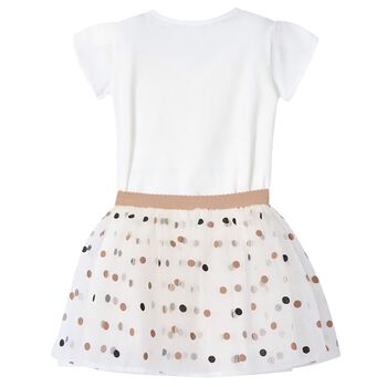 Girls Ivory & Beige Polka Dot Tulle Skirt Set