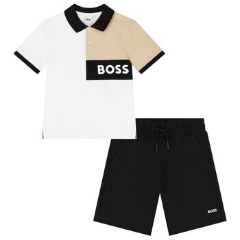 Boys White & Black Logo Shorts Set