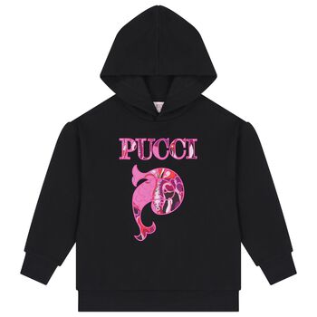 Girls Black Pesci Logo Hooded Top