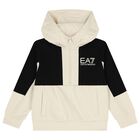 Boys Black & Ivory Logo Hooded Zip Up, 1, hi-res