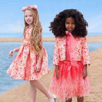 Girls Pink Floral Jacquard Dress