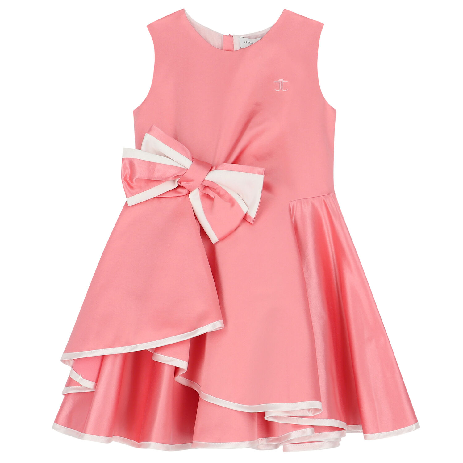 Girls Pink Satin Bow Dress, 1, hi-res
