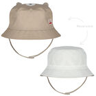Baby Boys White & Beige Reversible Hat, 1, hi-res