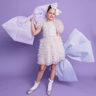 فستان تول بنات متعدد الطبقات باللون الرمادي, 1, hi-res