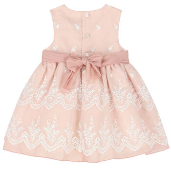Younger Girls Pink Embroidered Organza Dress
