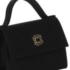 Girls Black Crepe Handbag, 2, hi-res