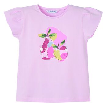 Girls Purple Cotton Graphic T-Shirt